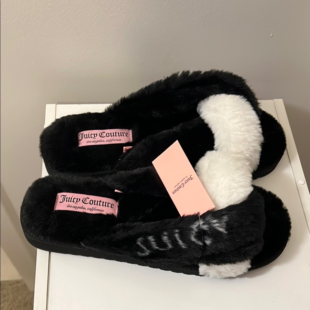 NIB Juicy Couture Highnyss Black Faux Fur Slippers - Picture 9 of 11